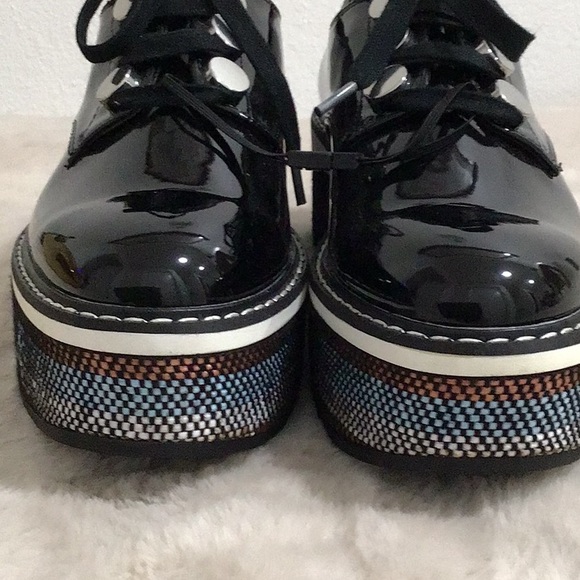 🆕 ZARA Tweed Heel Patent Oxford Platform Shoes Lace up - Picture 4 of 9